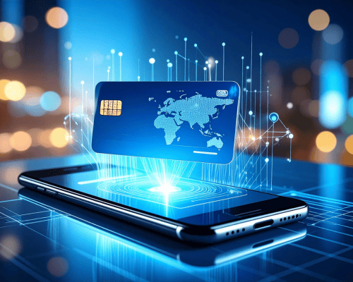 Carte de paiement numérique projetée à partir d'une copie de smartphone