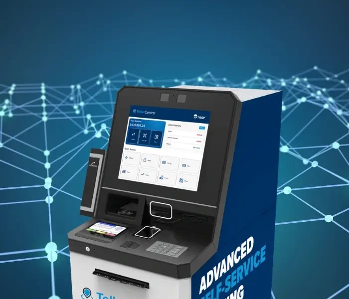 Machine en libre-service TellerCentral devant les points connectés